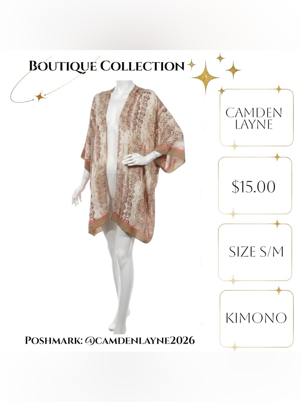Caden Lane Neutral Snake-Print Kimono with Rust Trim - Picture 5 of 10